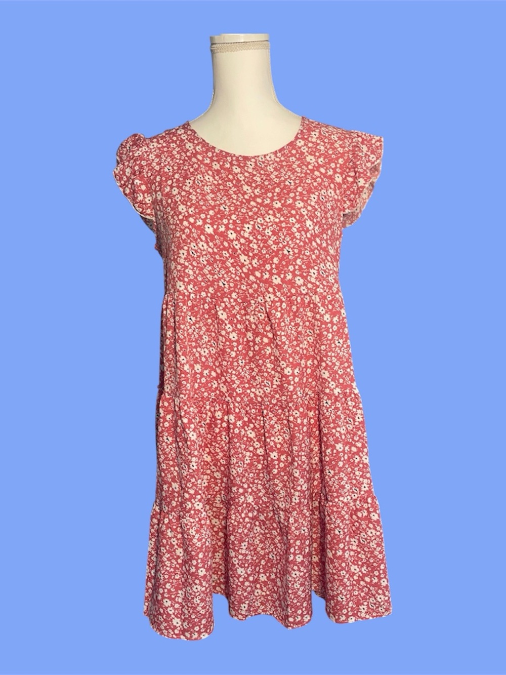Pink Floral Tiered Summer Dress Size Small